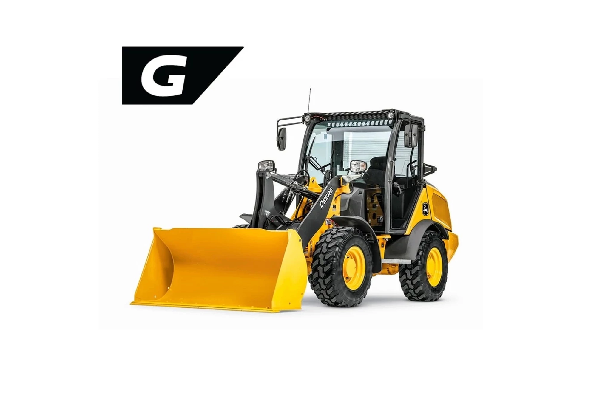 204 G-Tier Compact Wheel Loader with a close up of a yellow tractor with a large bulldozer