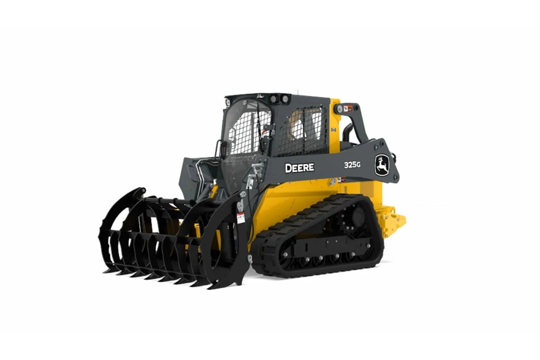 325G Compact Track Loader with a yellow ski - door with a black ski - door attachment