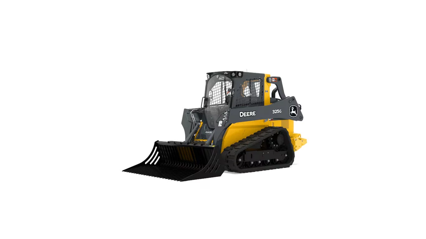 Front studio view of 325G Compact Track Loader With R75 Rock Bucket