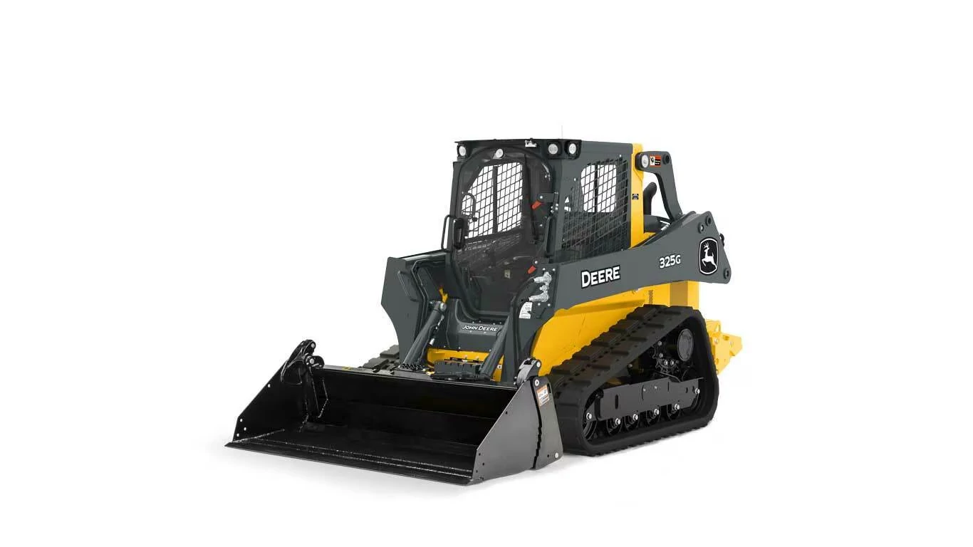 Front left studio view of 325 G-Tier Compact Track Loader with MP84B Multi-Purpose Bucket