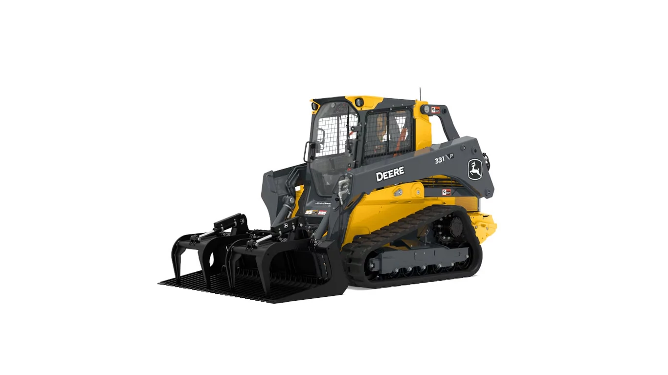 Front left studio view of GR84B Rock Grapple on a 331 P-Tier Skid Steer