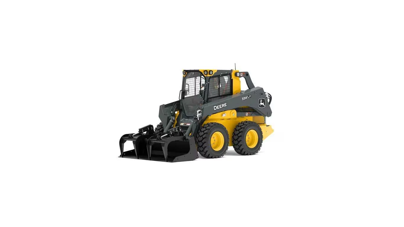 Front left studio view of GS78B Scrap Grapple on 334P Skid Steer