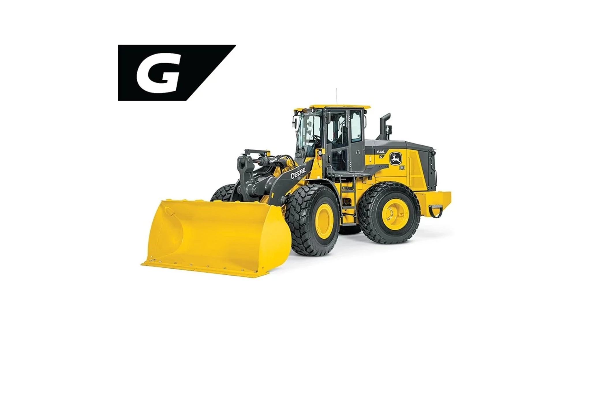 Studio image with a front left view of a 644 G-Tier Mid-Size Wheel Loader
