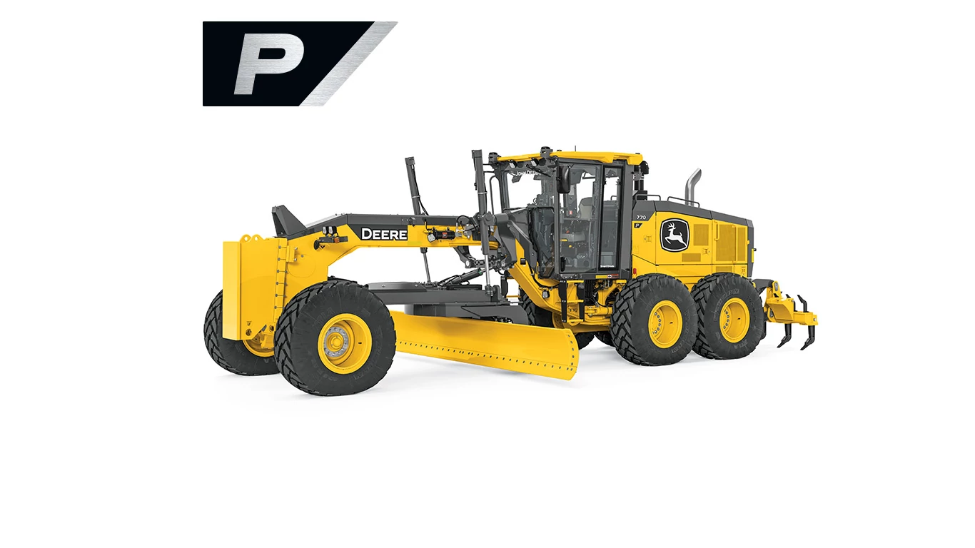 Studio front left, side view of a 770 P-Tier Motor Grader