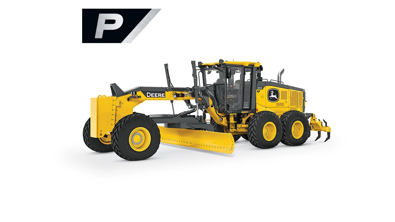 Studio front left, side view of a 872 P-Tier Motor Grader