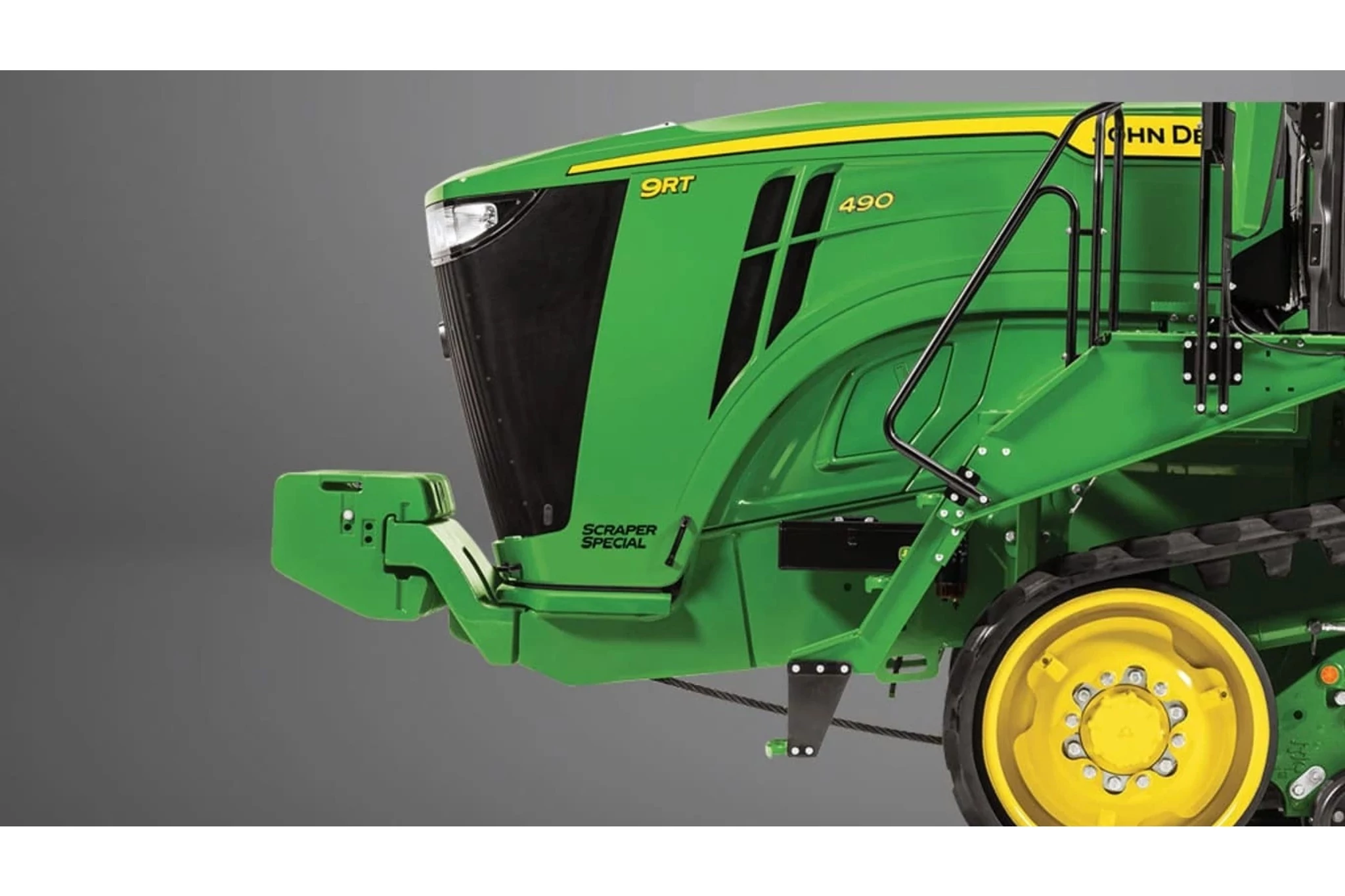 Studio image of the front of a 9RT 490 Tractor