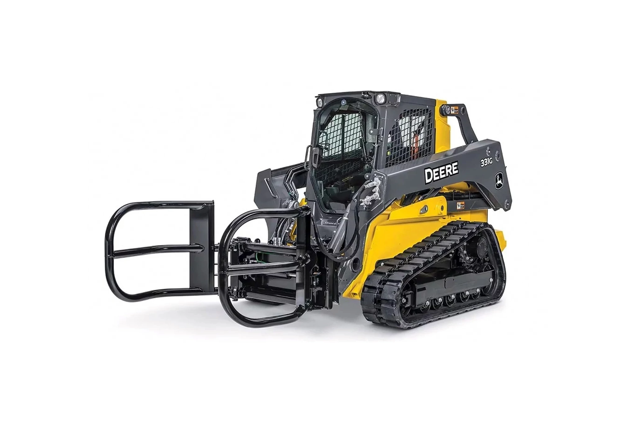 Front left studio view of 331G Compact Track Loader with AH80 Bale Hugger