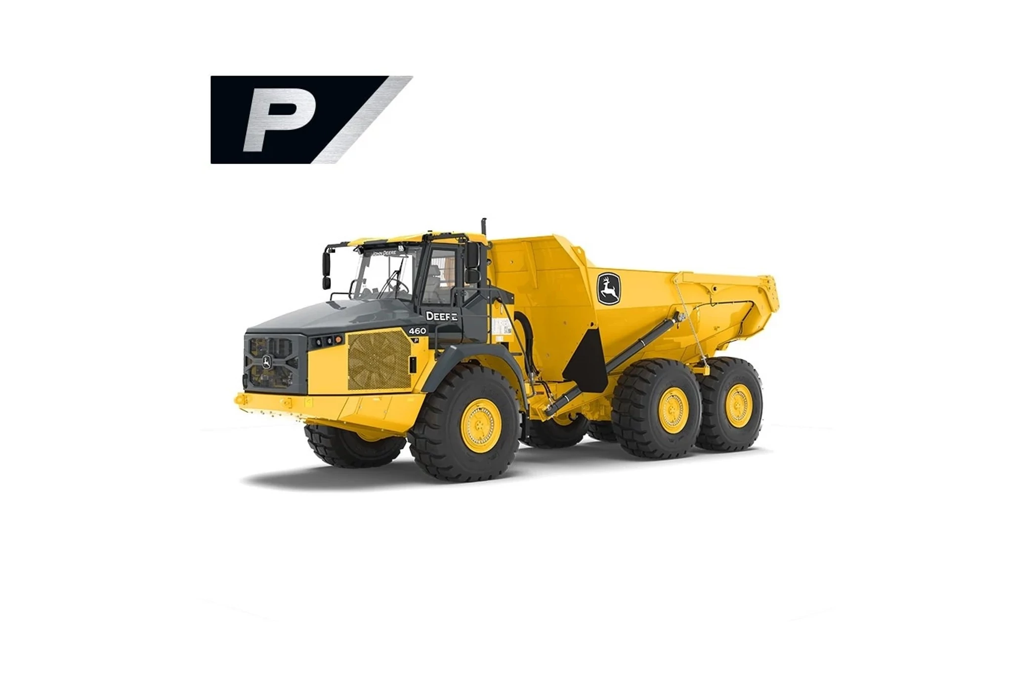 Studio image with a front left view of a 460 P-Tier Articulated Dump Truck
