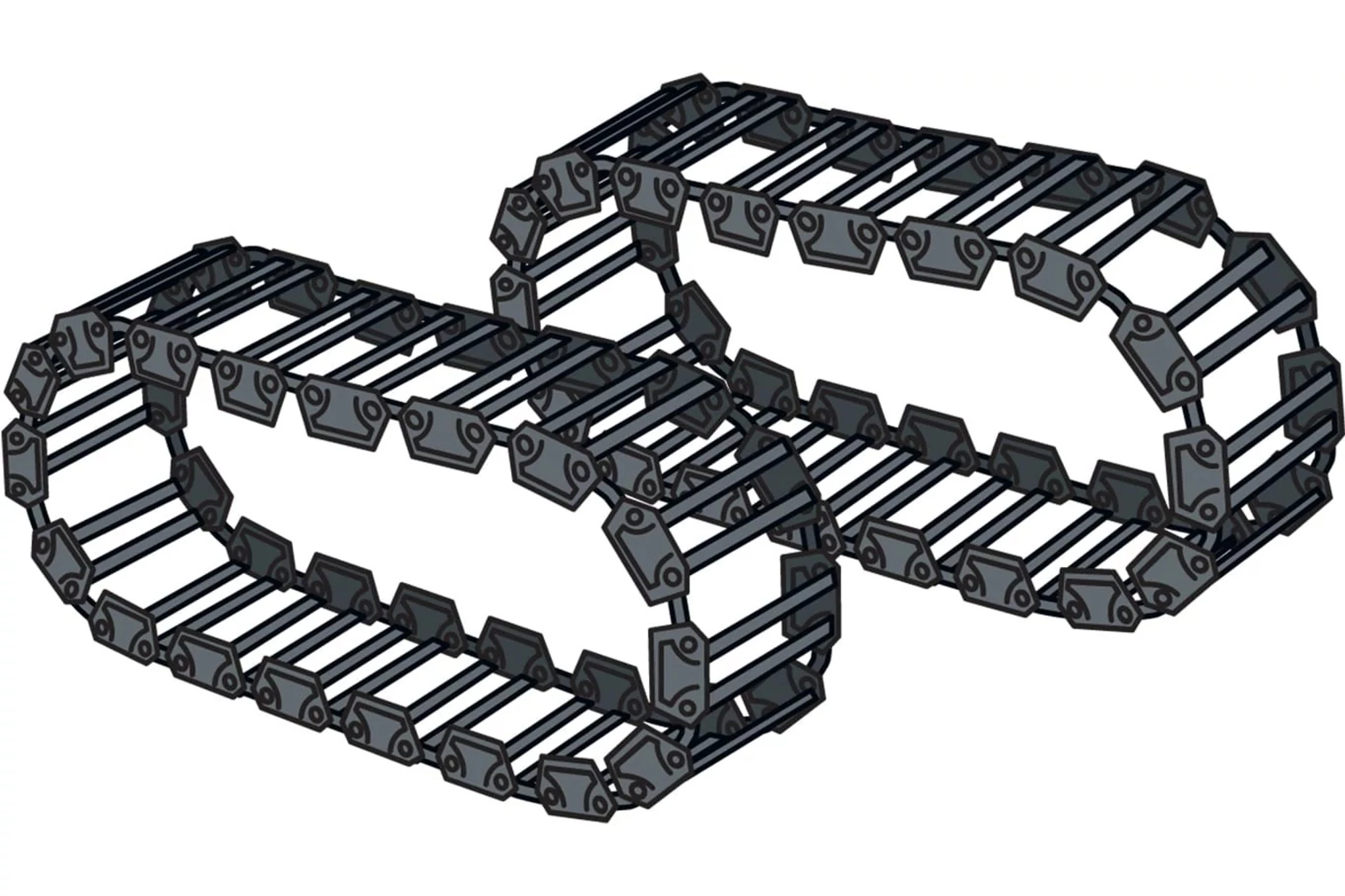 Side view rendering of steel tracks for compact construction equipment