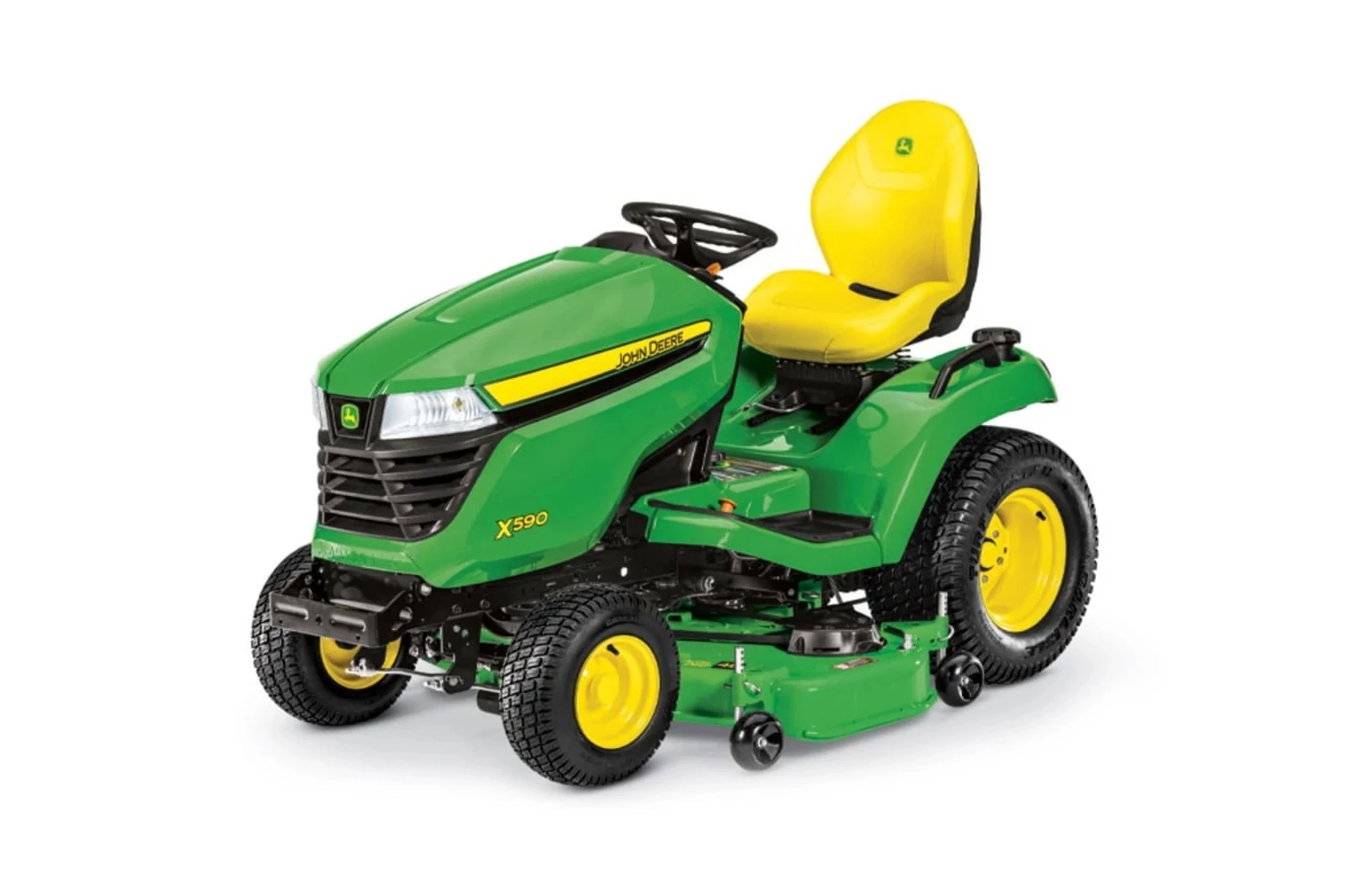 Front left studio view of an X590 Select Series Tractor with 48-in. mower deck